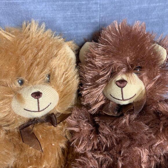 Fluffy Teddy Bear Lot Of 2 Light And Dark Brown Stuffed Plush Bears Toy Animals​ - Picture 3 of 6